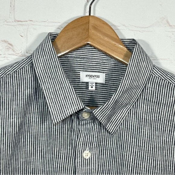 Hydenyoo Linen Blend Button Up Shirt Mens Size Medium Gray Striped - Picture 3 of 11
